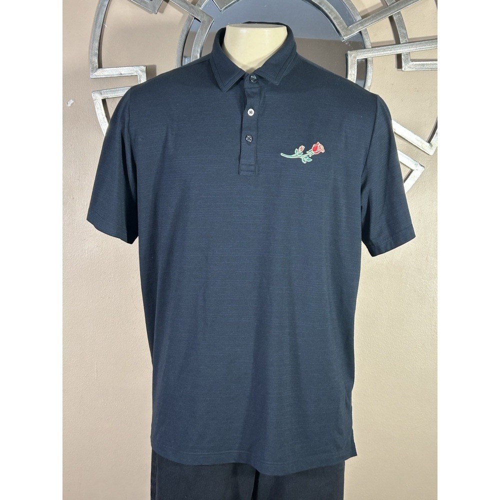 Travis Mathew Golf Polo Shirt Size XL Black Embroidered Rose